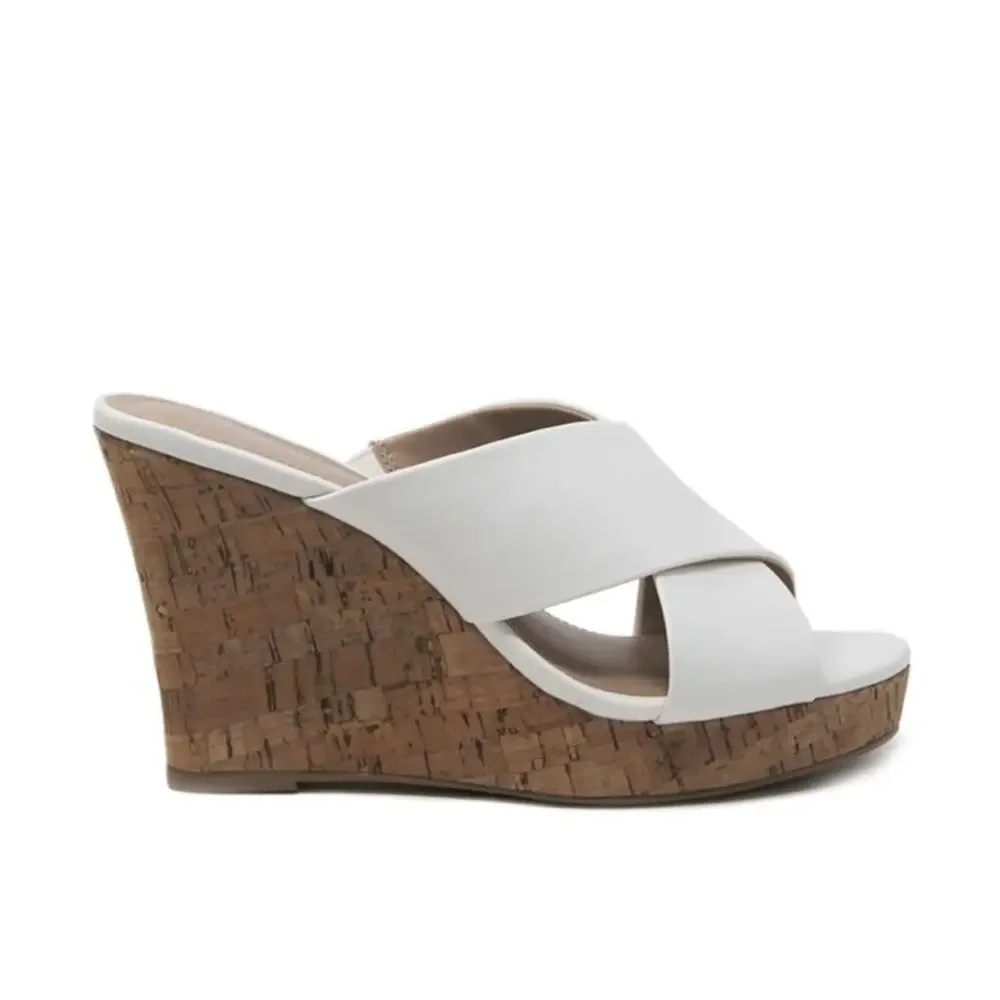 Charles By Charles David Wedge Platform White Sandal Size 11 Latrice Cork New